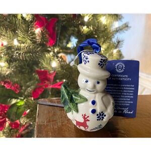 Polish Pottery Christmas Snowman Ornament Handmade Boleslawiec Manufaktura
